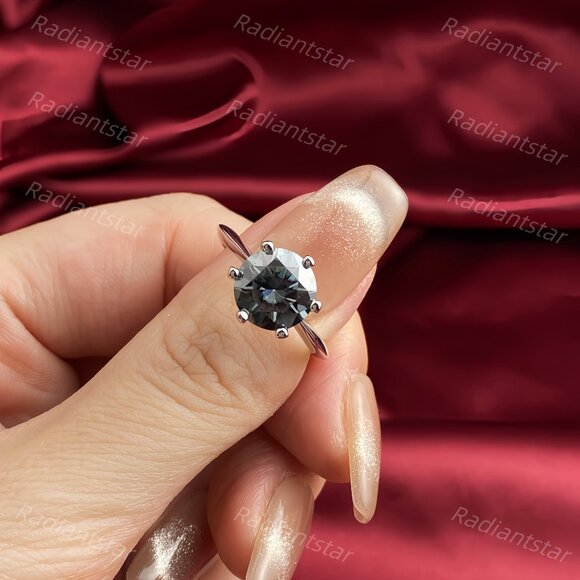 NEW Certified 3 ct. t.w. Grey Moissanite Solitaire 6 Prong Ring - Picture 2 of 6